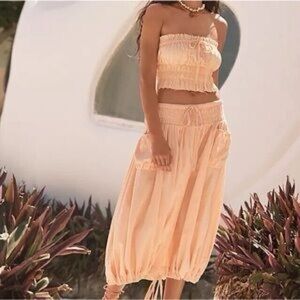 FREE PEOPLE- Peach Smocked Women's Skirt and Top Set size XS